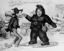 Une caricature datant des années 1820, intitulée « The Emigrants’ Guide ». Les autorités britanniques encouragent alors ceux qui le veulent à venir s’installer au Bas-Canada, mais certains trouvent que la réalité est bien loin des promesses...