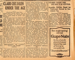 En 1907, une loi interdit aux enfants de moins de 14 ans de travailler en usine. Mais la loi est-elle respectée? Certains à Sherbrooke disent que non, et les journaux mènent leurs propres enquêtes. Un « manque de preuve » fait dire au journaliste du <em>Daily Record</em> que de telles violations de la loi ne se produisent pas à Sherbrooke.