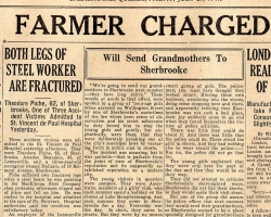 Un employé de la MacKinnon Steel Company a les deux jambes fracturées par une poutre d’acier qui lui tombe dessus.