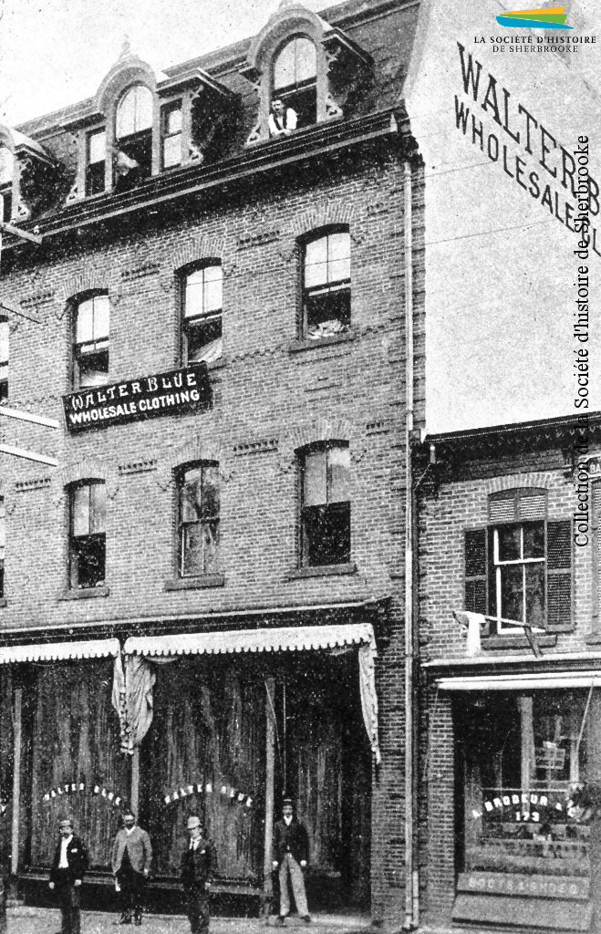 La fabrique de vêtements de Walter Blue, en 1890, au coin des rues King Ouest et Grandes-Fourches.